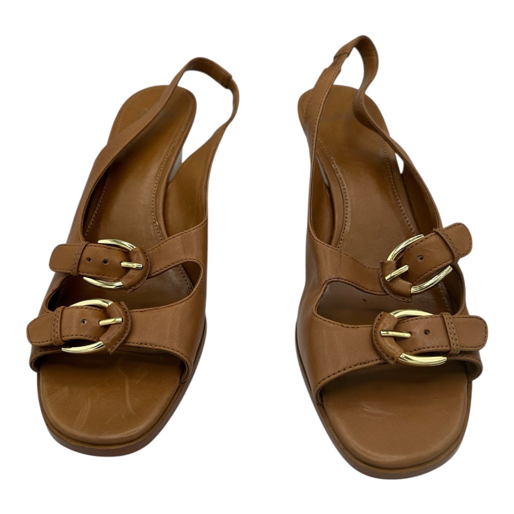 Circa Joan David Women Tan Leather Double Buckle Slingback Wedge Sandals Size 10